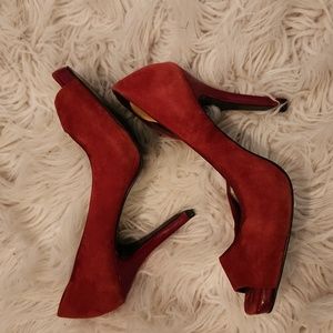 Jessica Simpson red suede stilettos